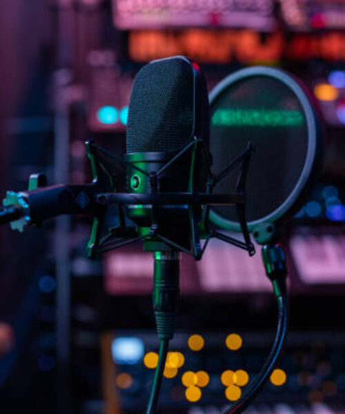 Microphone in a professional recording or radio studio